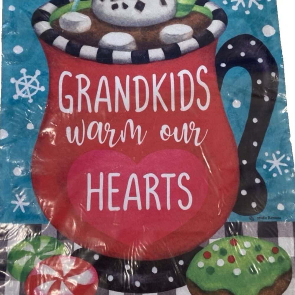 Hot Chocolate Mug Garden Flag Holiday Party Banner Grandkids Winter Decor Whimsy